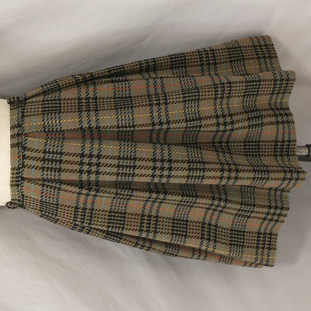 40s 50s Wool Plaid Midi Skirt Authentic Vintage Wide Pleats Full See Measure